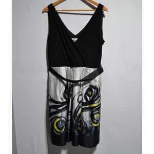 Evan-Picone Black Cream & Yellow Sleeveless Formal Dress Size 16